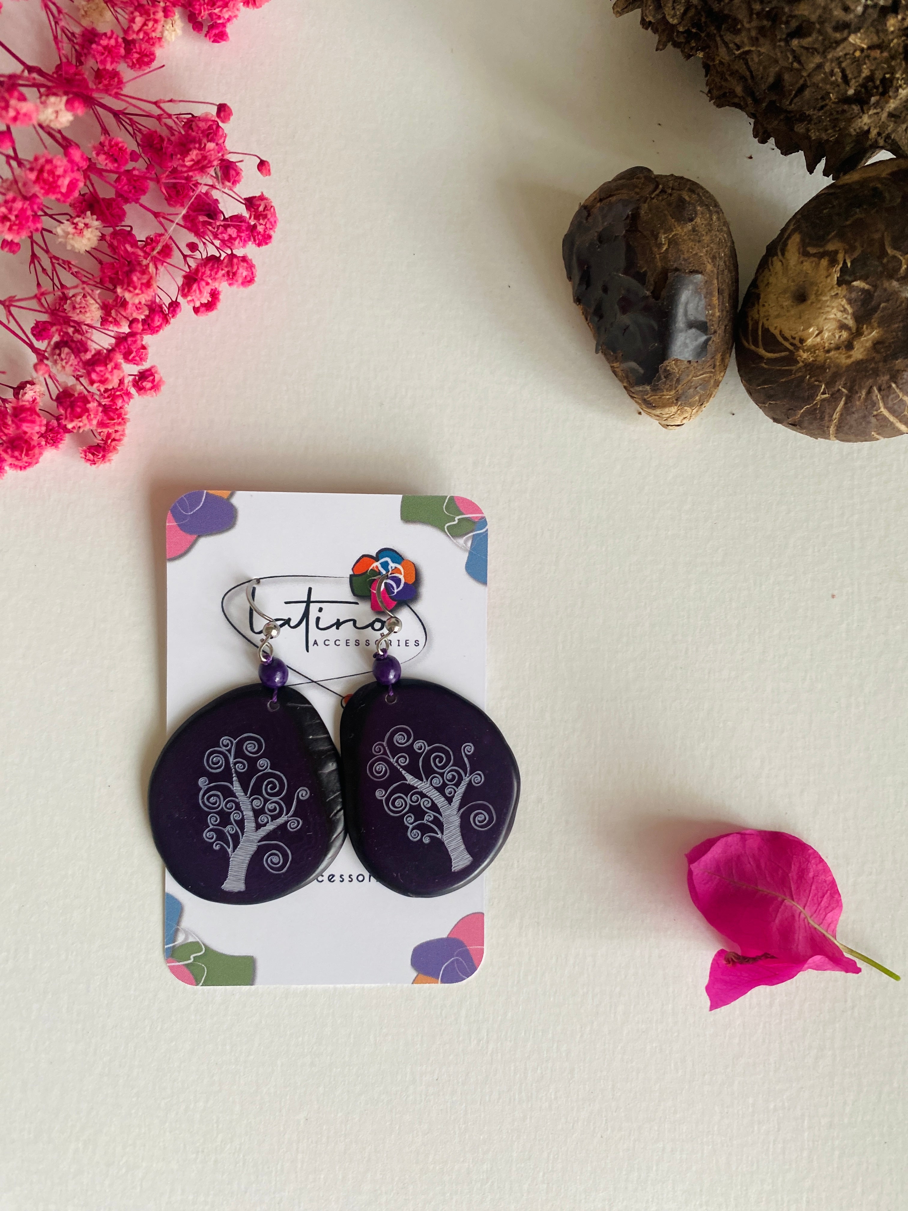Purple Tree Tagua Earrings